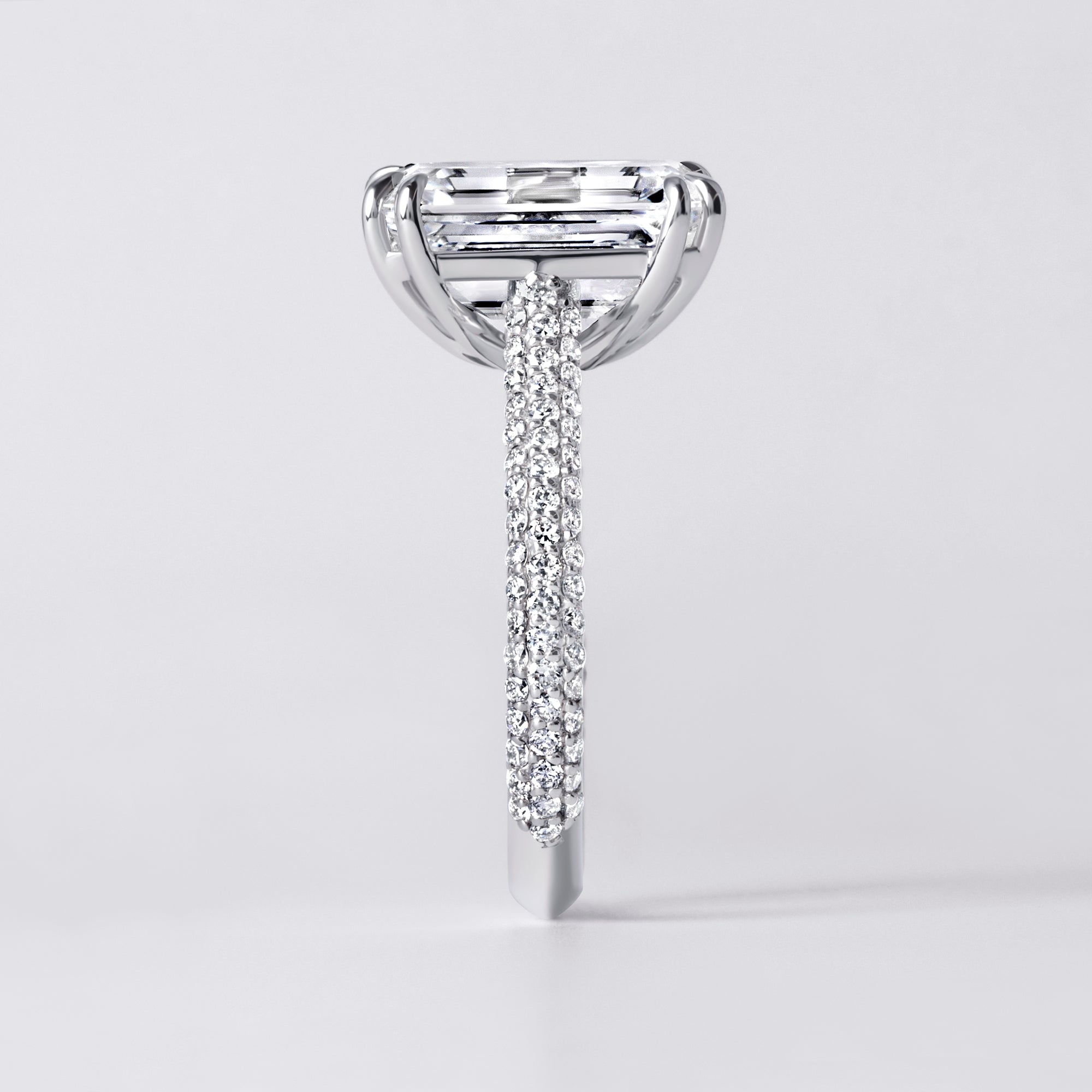Luna 4.42CT Emerald Three Row Pave Engagement Ring, White Gold