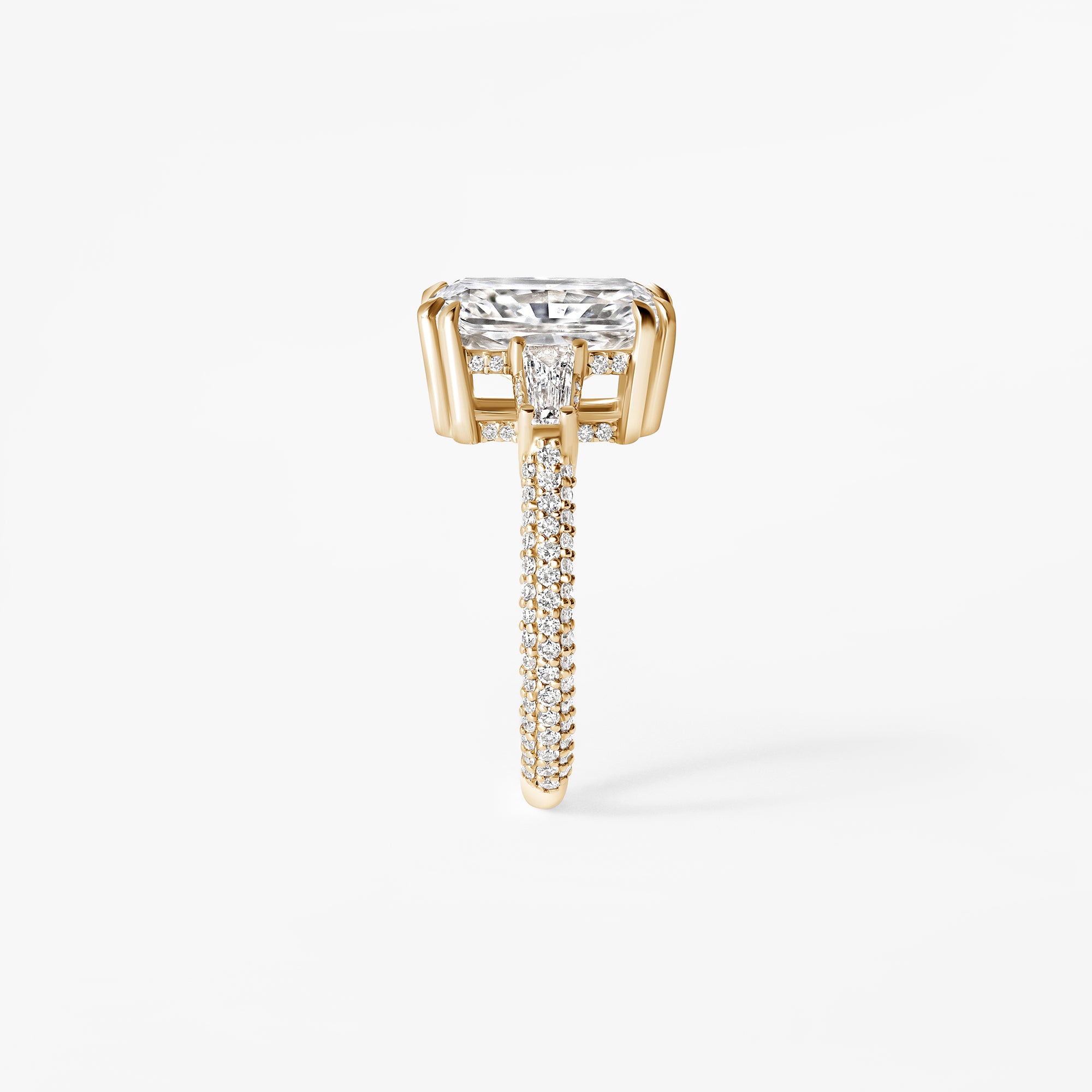 4.05CT Radiant Three Stone and Pavé Engagement Ring