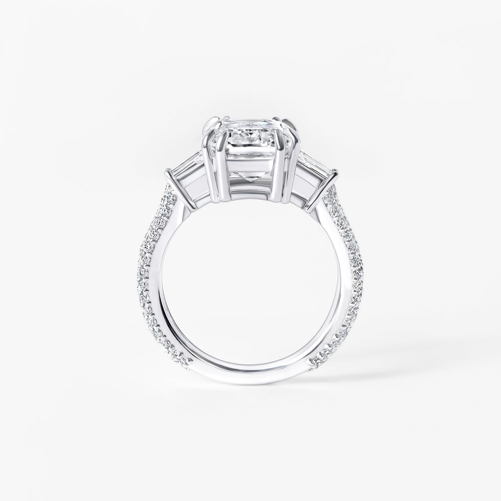 5.11CT Emerald Three Stone And Pavé Engagement Ring