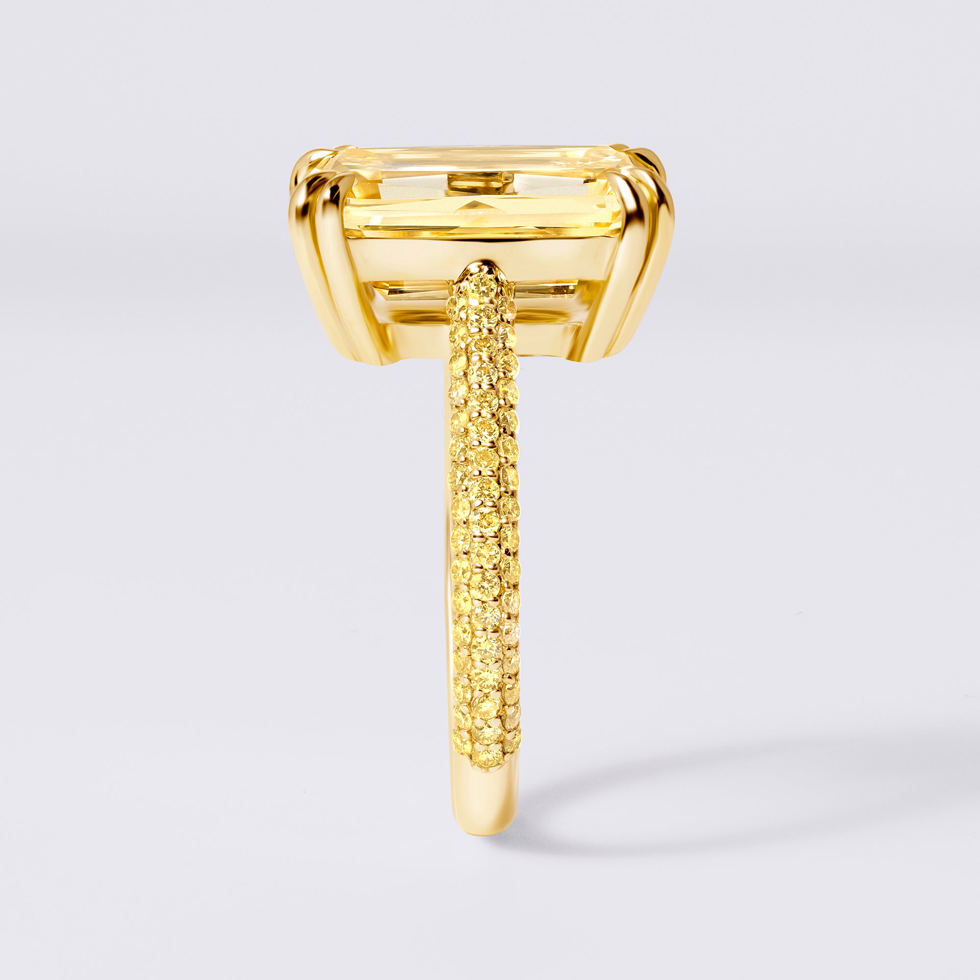 Bespoke 6.24CTW (5.5CT) Crisscross Triple Row Yellow Pave Engagement Ring, Yellow Gold