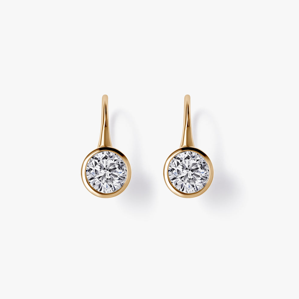 Round Diamond Bezel French Wire Earrings