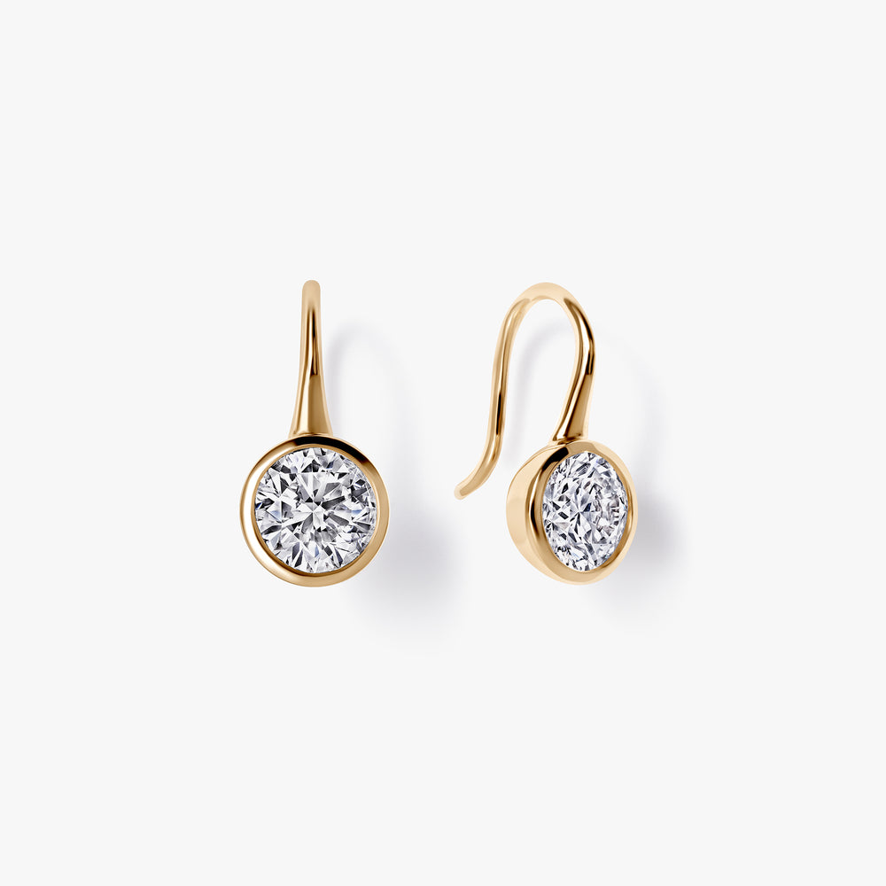 Round Diamond Bezel French Wire Earrings