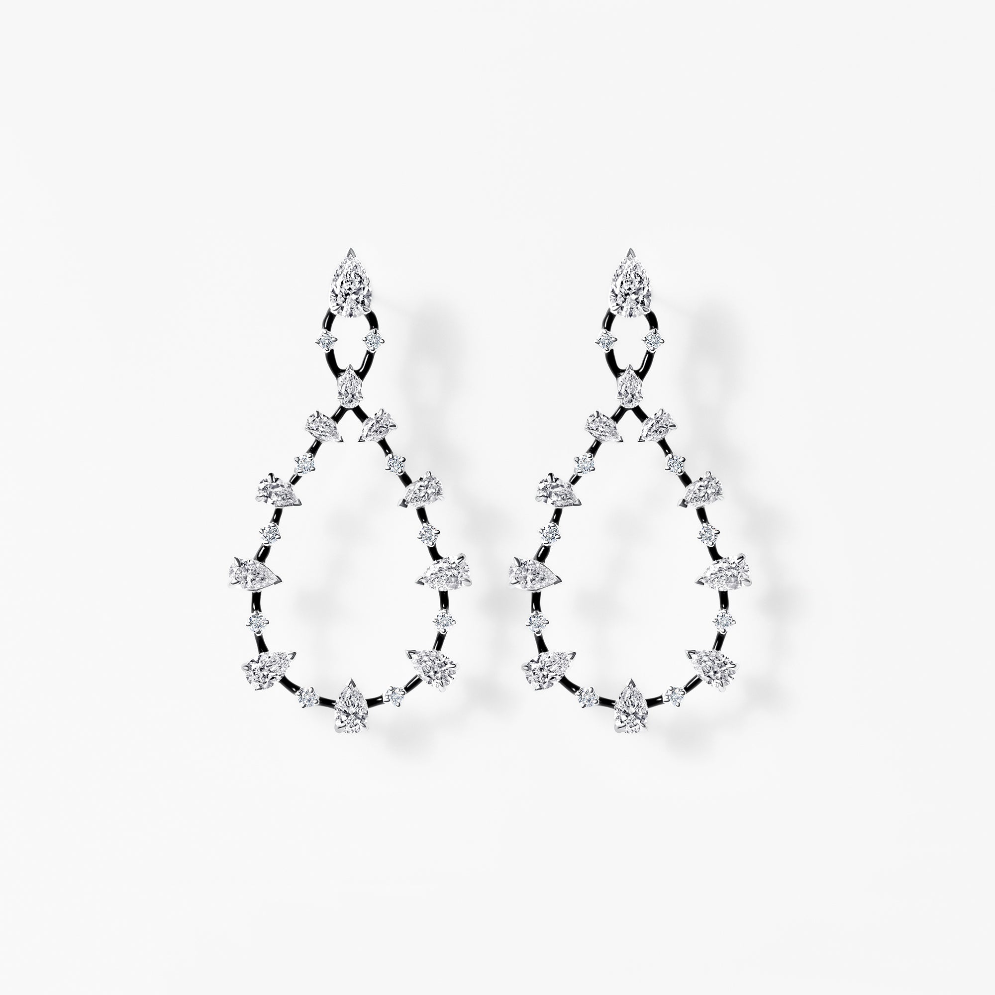 Pear and Round Diamond Black Ceramic Drop Earrings