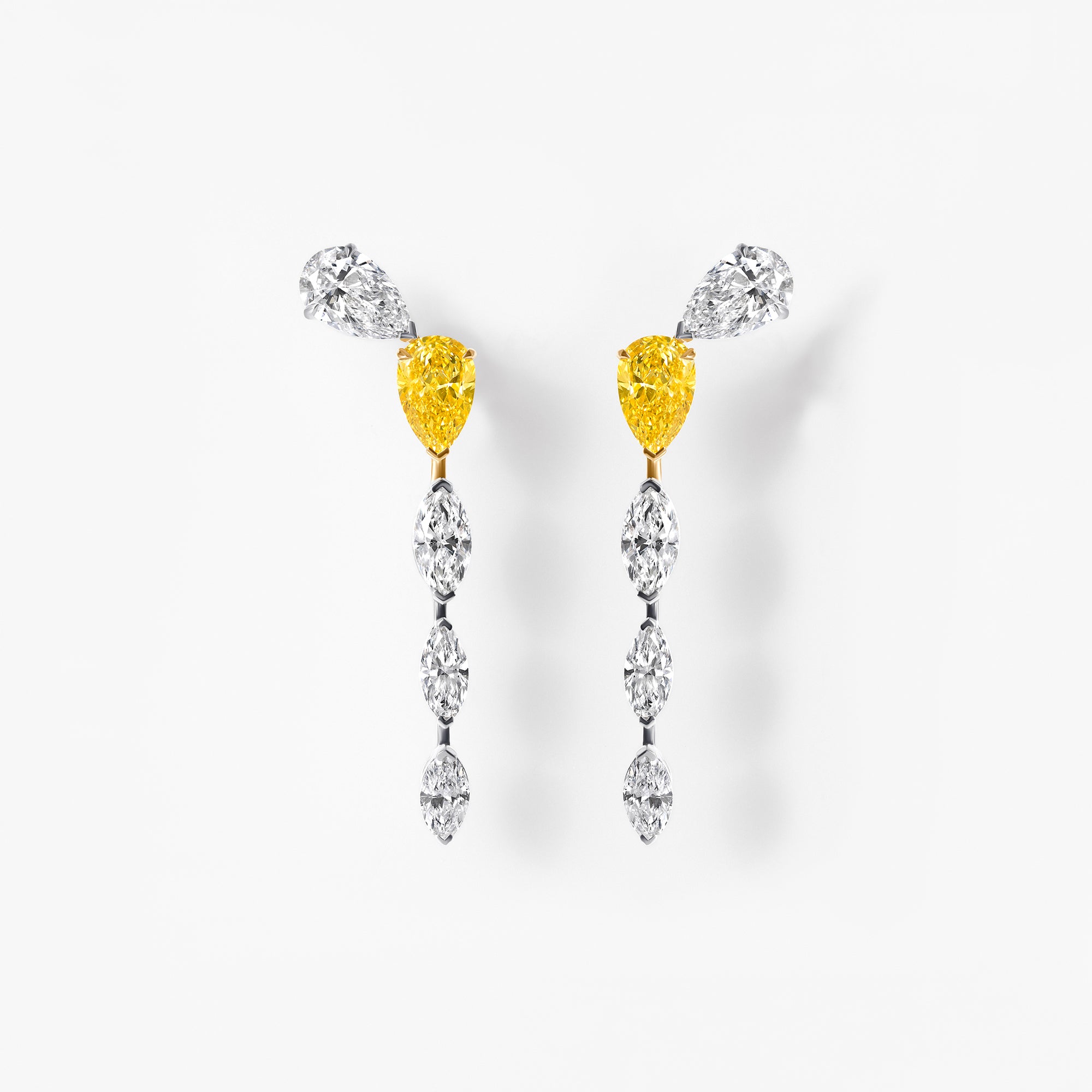 Yellow Pear and Marquise Diamond Drop Earrings