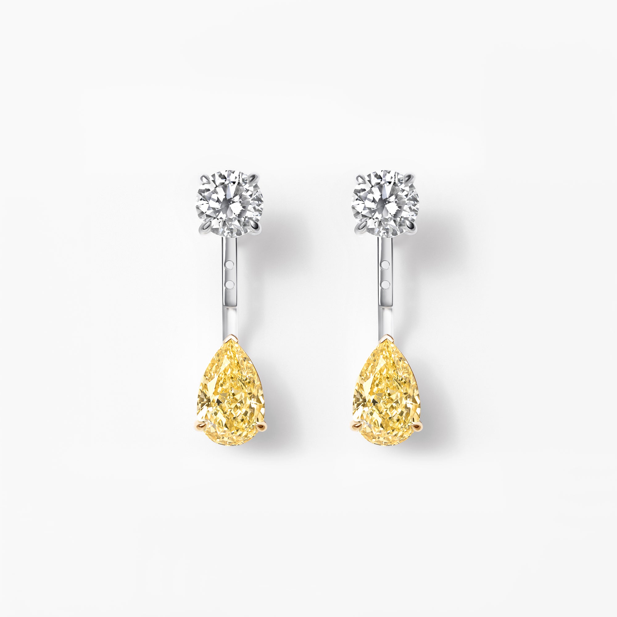 Colour Yellow Pear and White Round Diamond Drop Earring Jackets