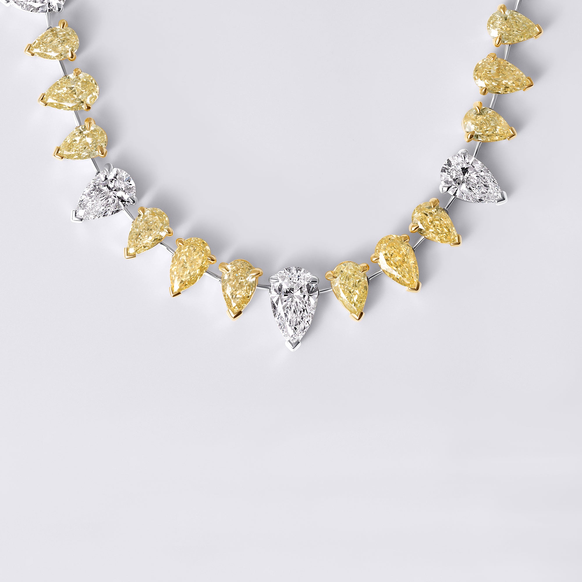 Couture Yellow and White Pear Diamond Wire Necklace