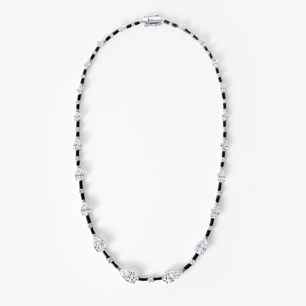 Pear and Round Diamond Black Ceramic Necklace