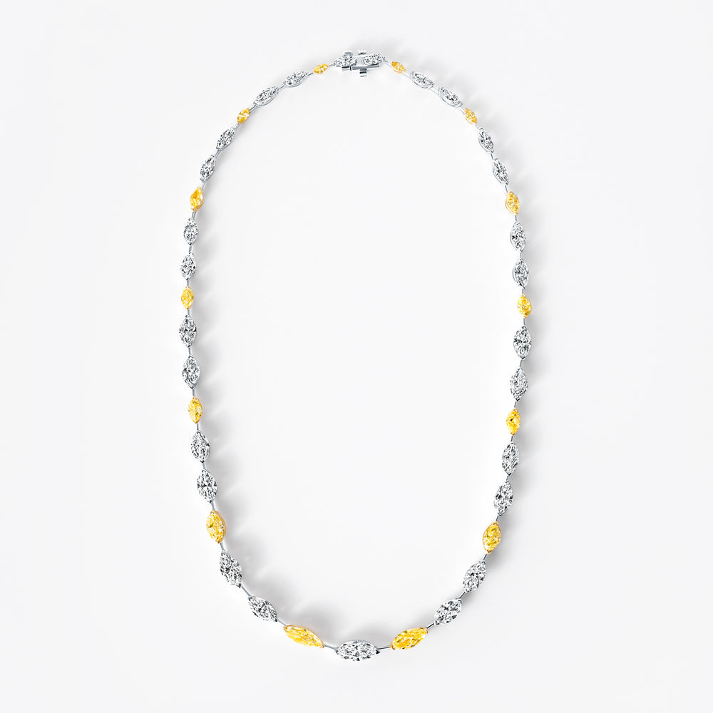Yellow and White Marquise Diamond Tennis Necklace