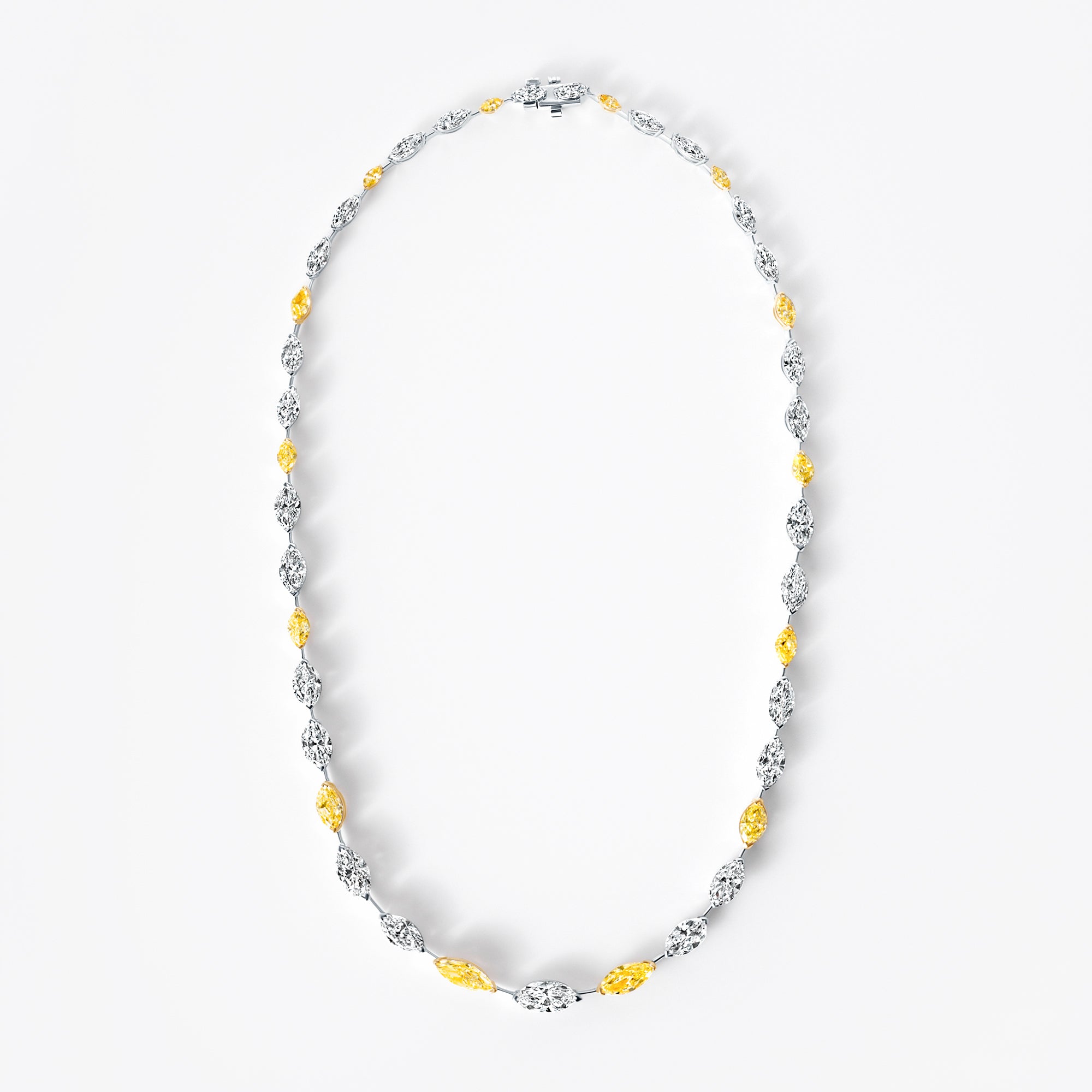 Yellow and White Marquise Diamond Tennis Necklace