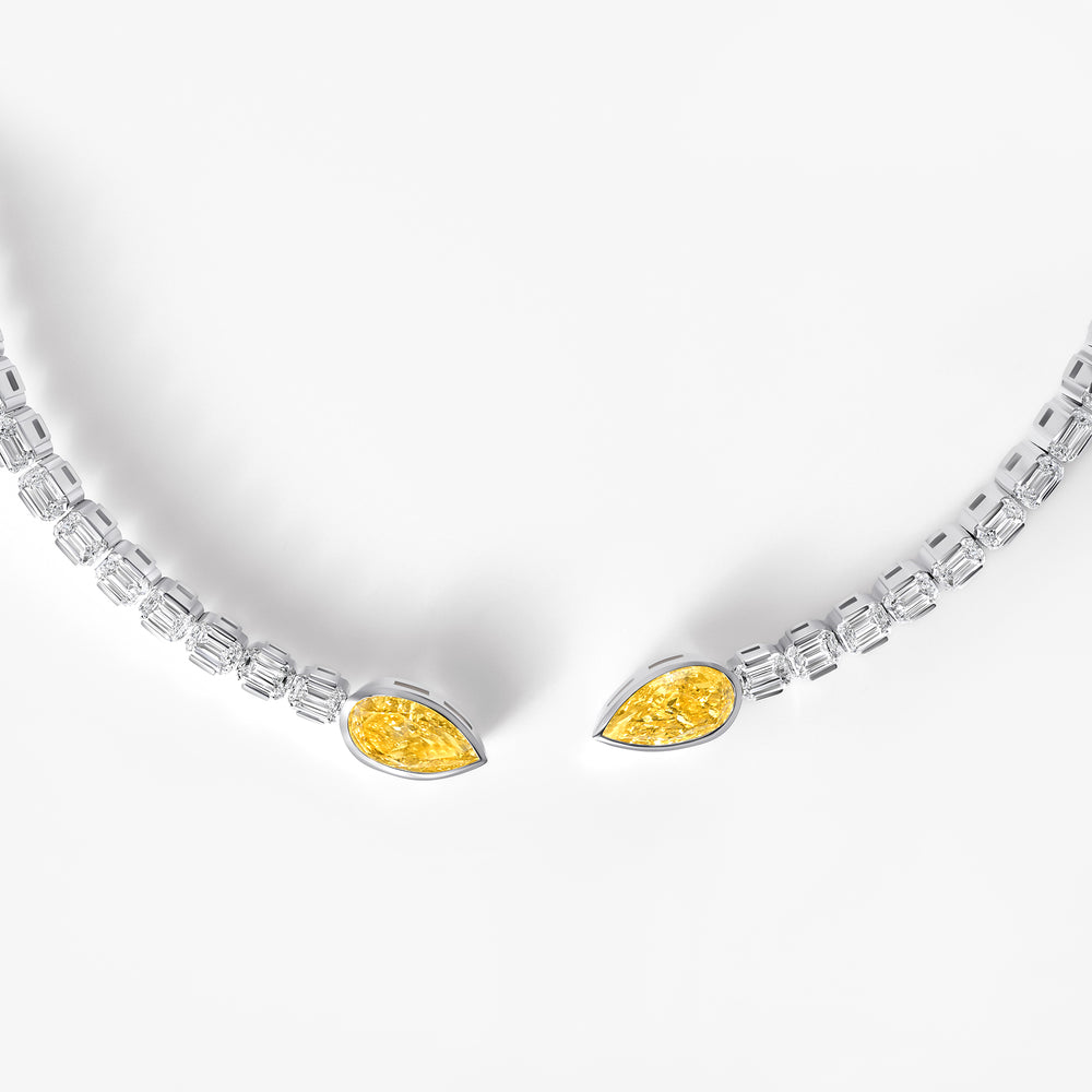 Yellow Pear and Emerald Diamond Collar Necklace