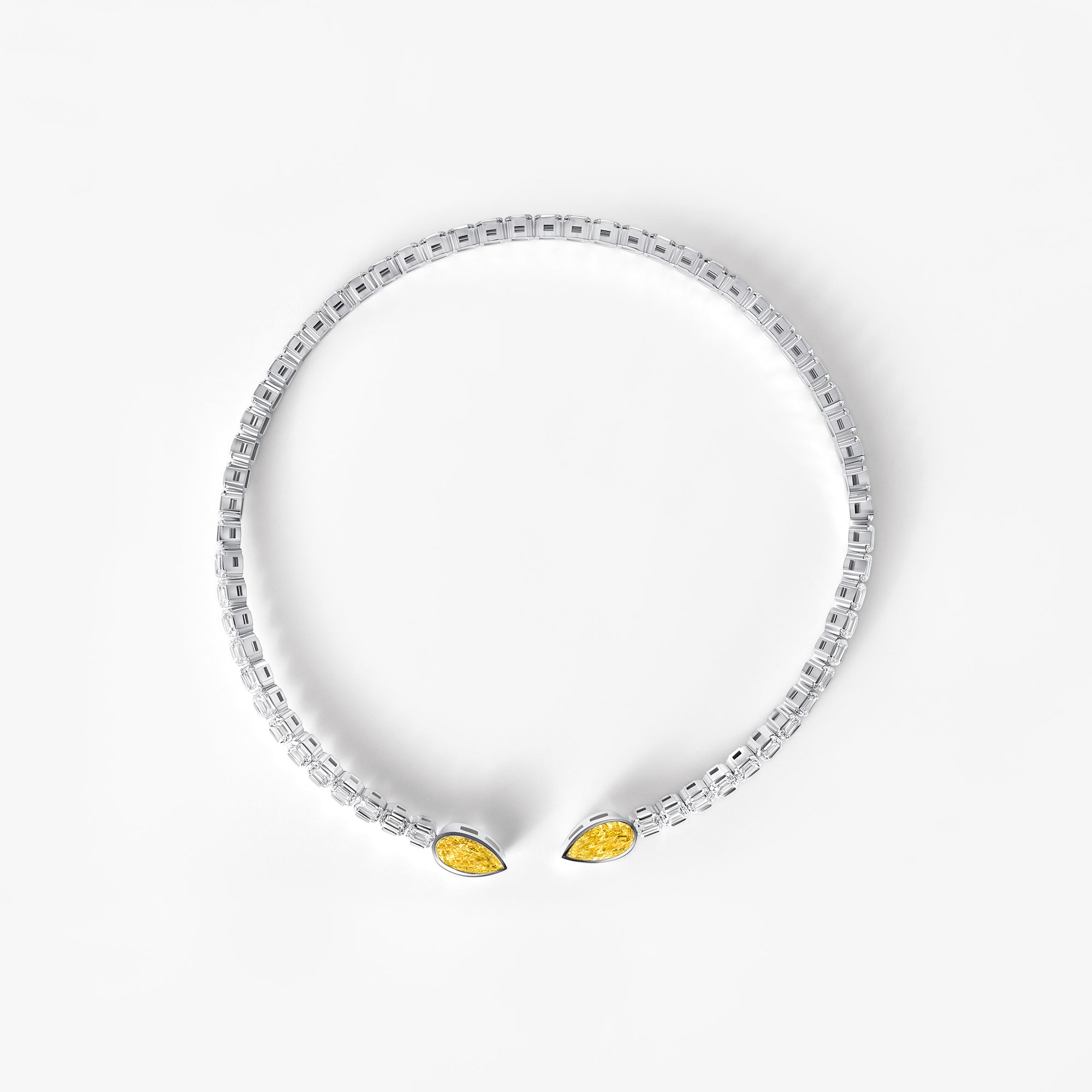 Yellow Pear and Emerald Diamond Collar Necklace