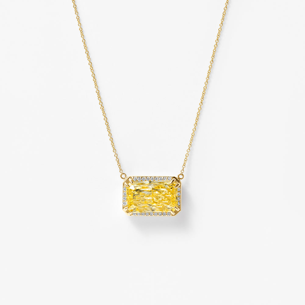 Yellow Radiant East/West Halo Pendant Necklace
