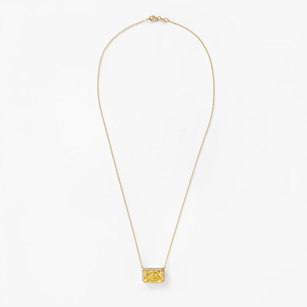 Yellow Radiant East/West Halo Pendant Necklace