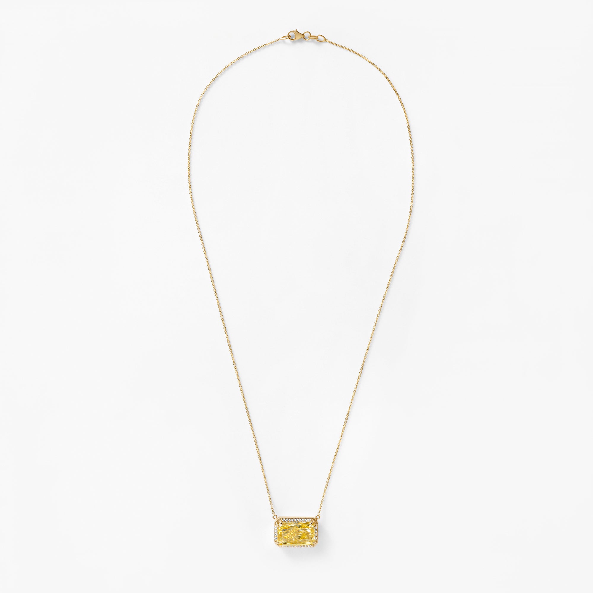 Yellow Radiant East/West Halo Pendant Necklace