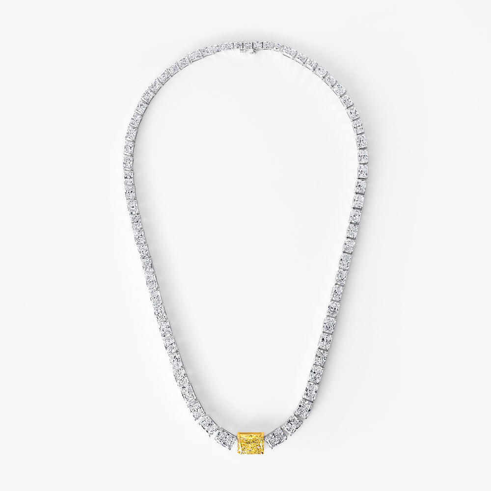 Yellow and White Radiant Diamond Graduated Tennis Necklace