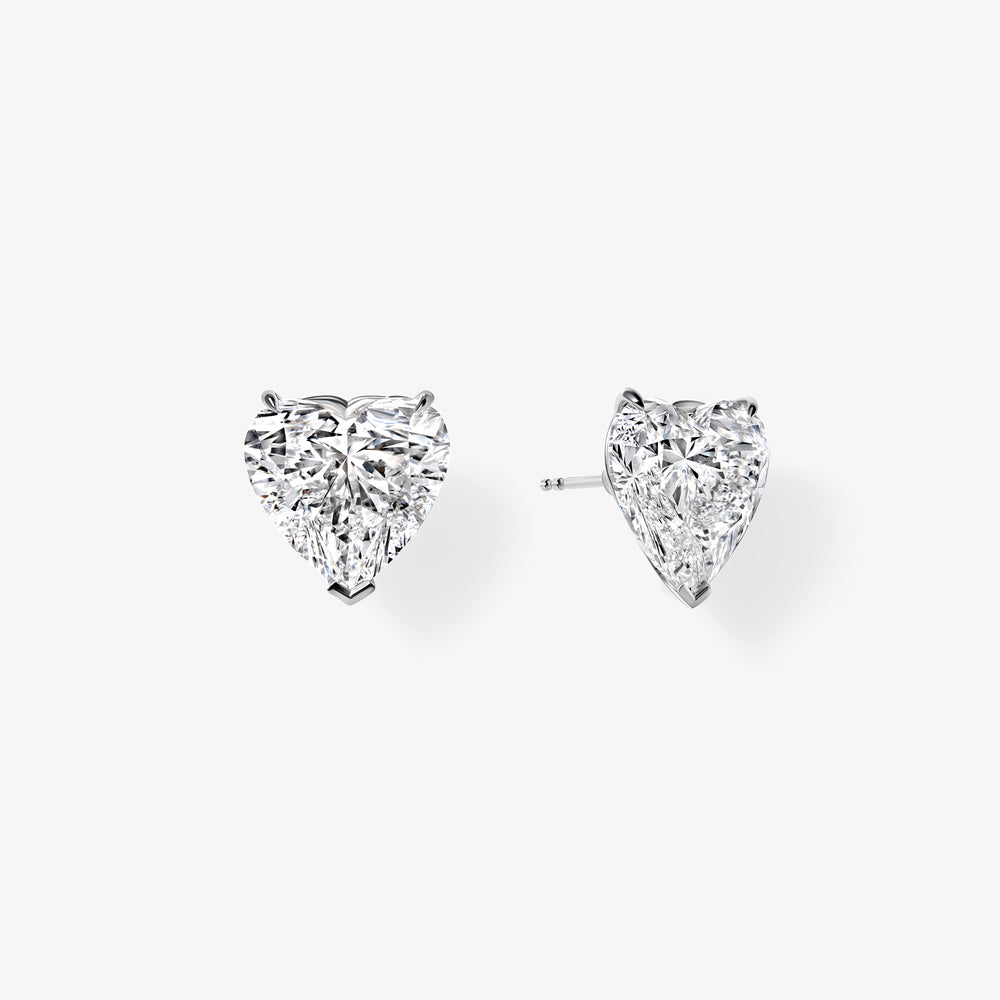 Heart Diamond Three Prong Stud Earrings