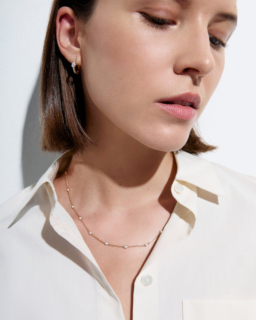Round Small Diamond Bezel Station Necklace