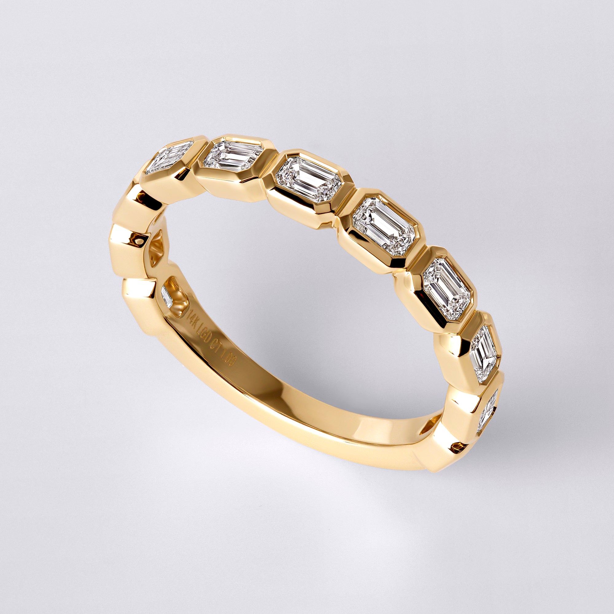 East/West Emerald Cut Bezel Set 3/4 Eternity Band (1CTW), Yellow Gold
