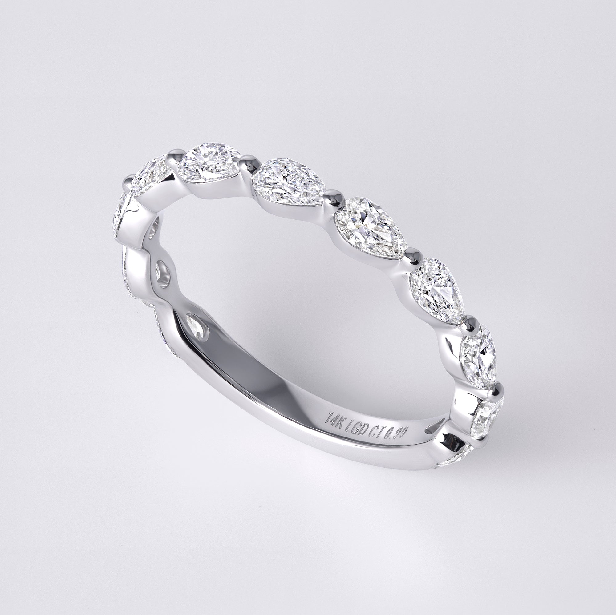East/West Pear Shaped 3/4 Eternity Band (1CTW), White Gold
