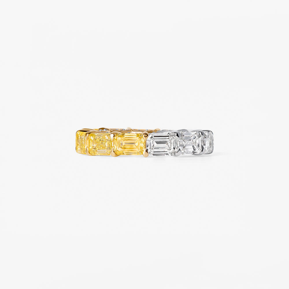 Yellow and White Emerald Diamond Eternity Band