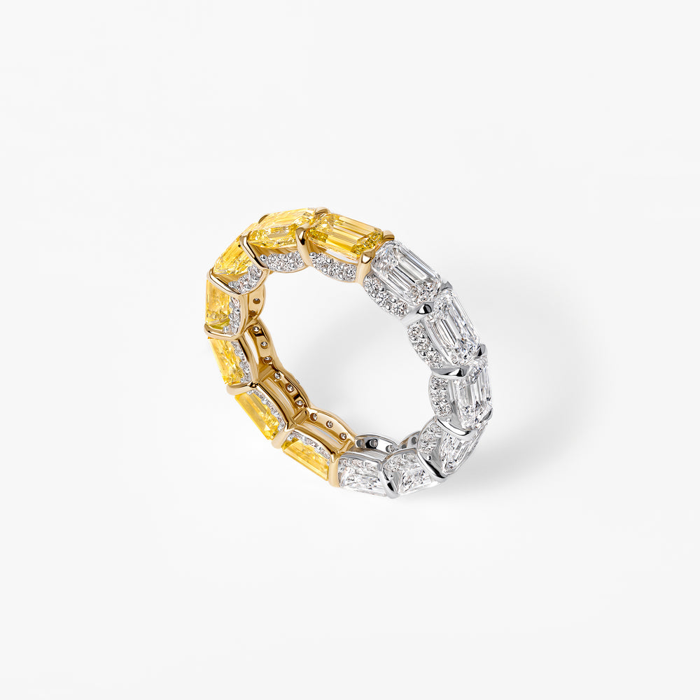 Yellow and White Emerald Diamond Eternity Band