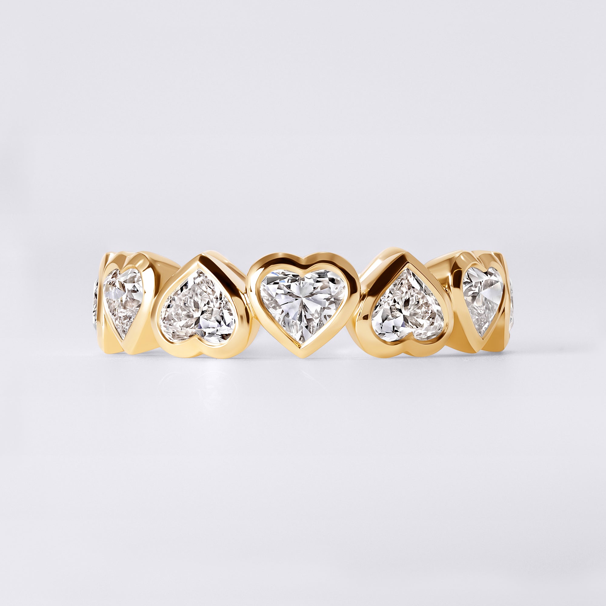 Heart Shaped Up/Down Bezel Set Eternity Band (4CTW), Yellow Gold
