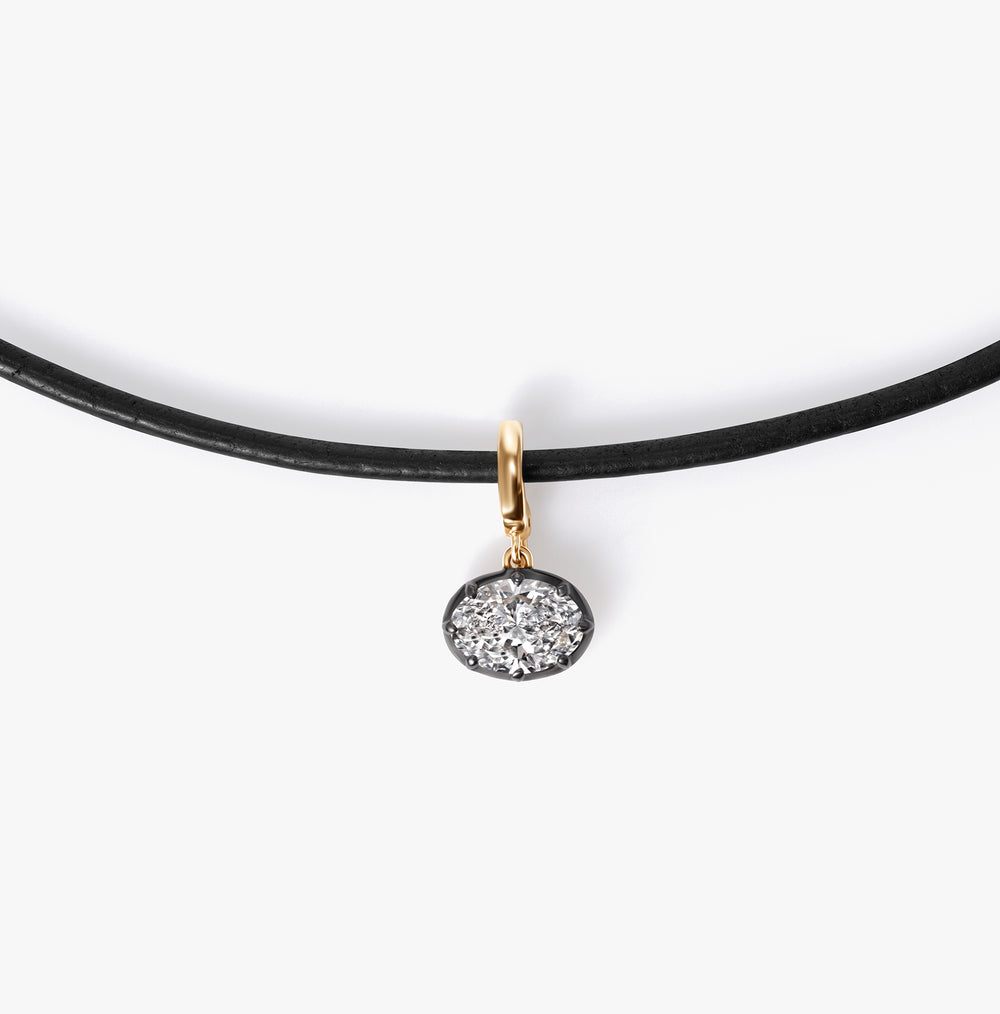 Oval Diamond East/West Black Rhodium Pendant