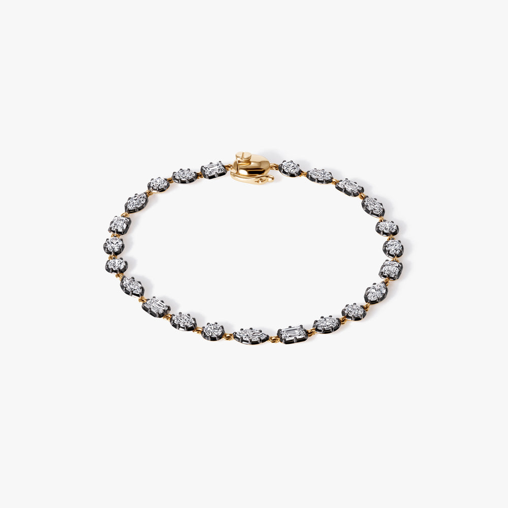 Mixed Shape Diamond Black Rhodium Tennis Bracelet