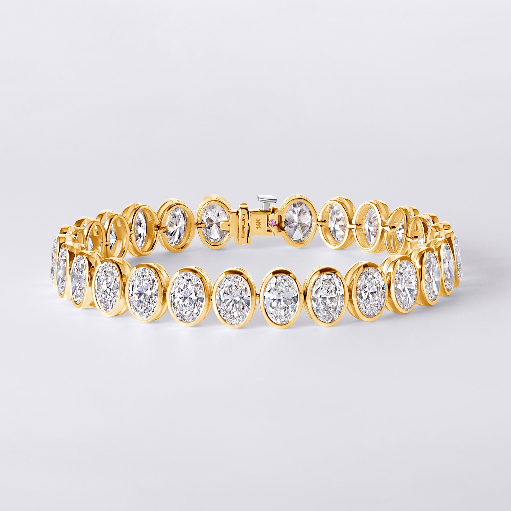 Oval North/South Bezel Set Tennis Bracelet, Yellow Gold