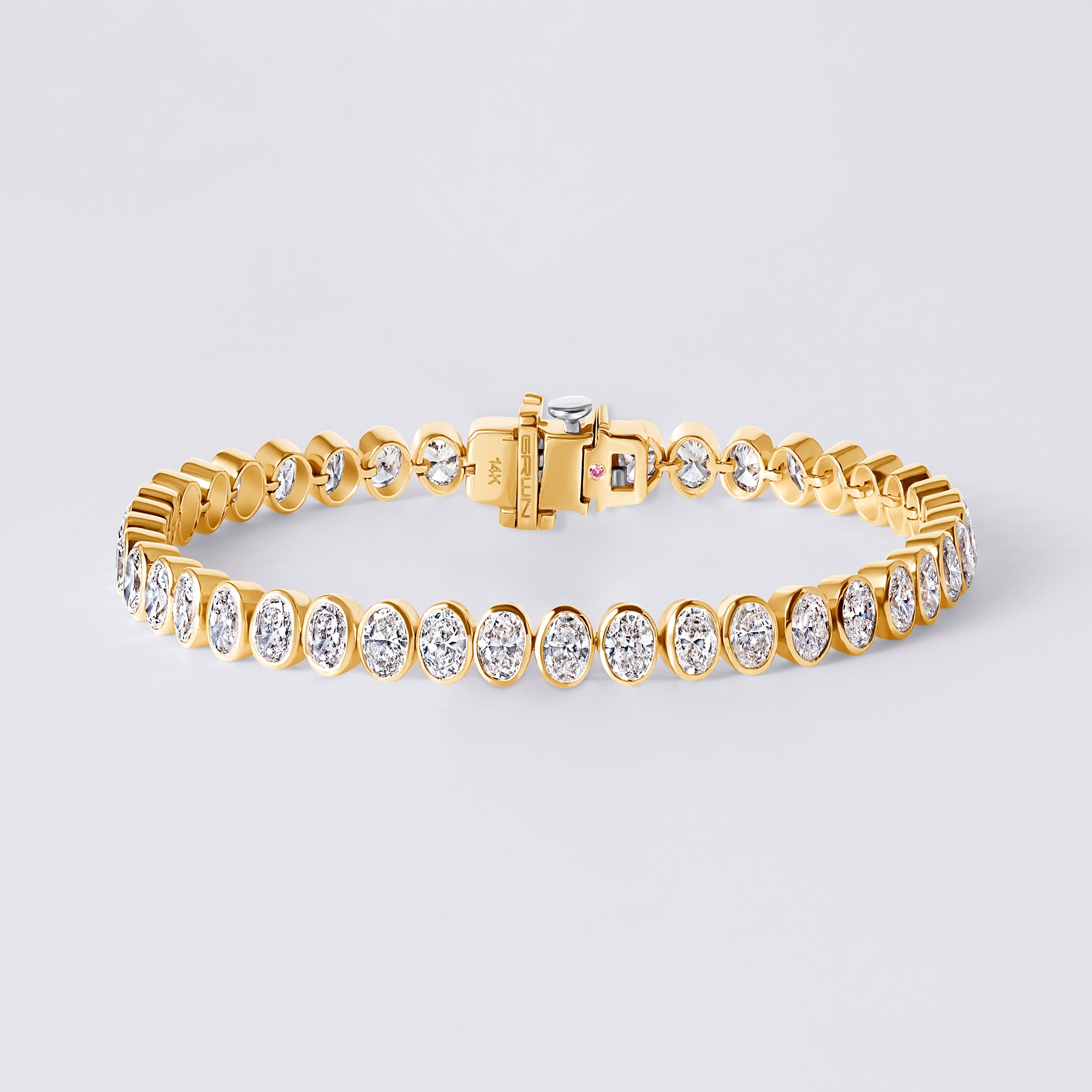 Oval North/South Bezel Set Tennis Bracelet, Yellow Gold