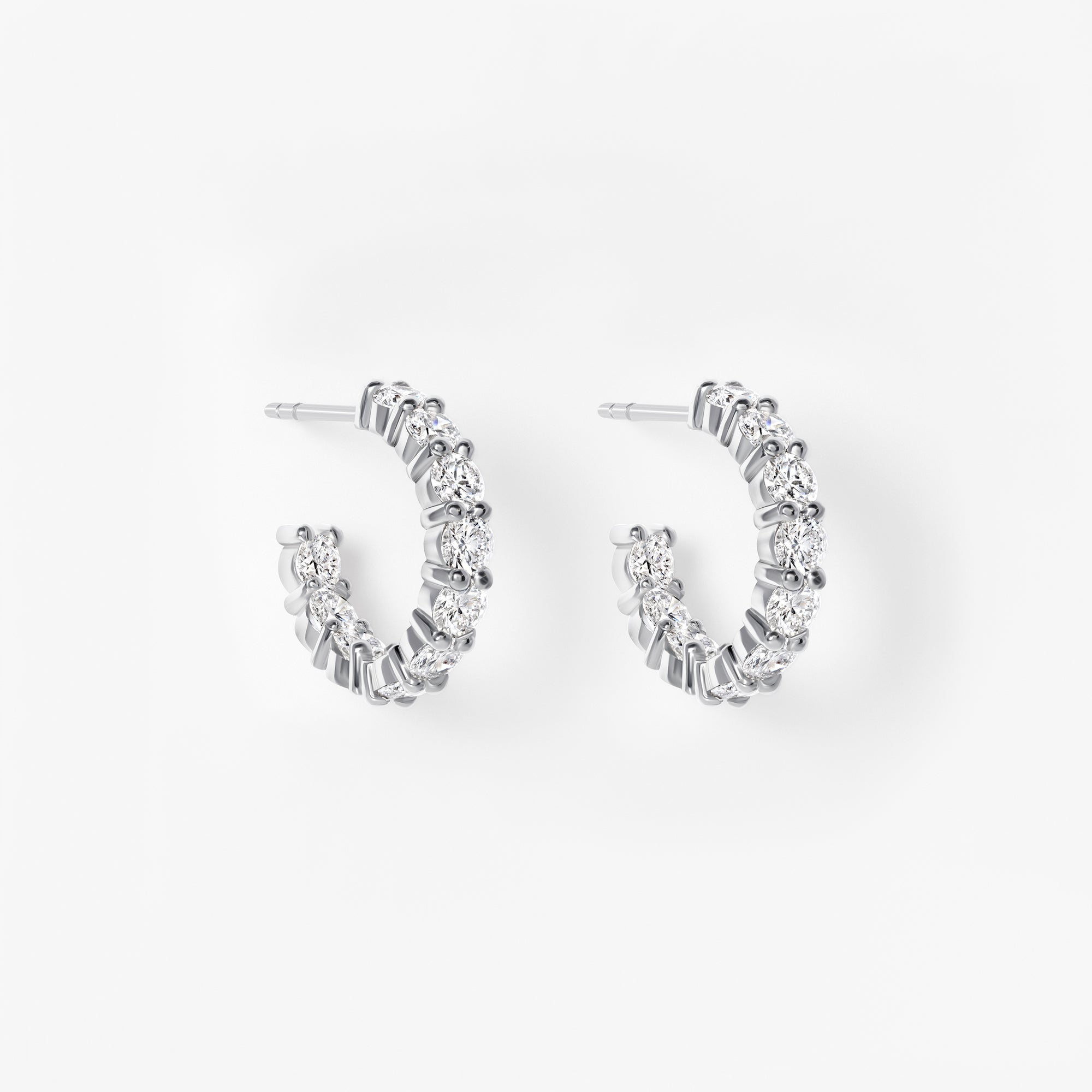 Round Diamond Inside Out C Hoop Earrings