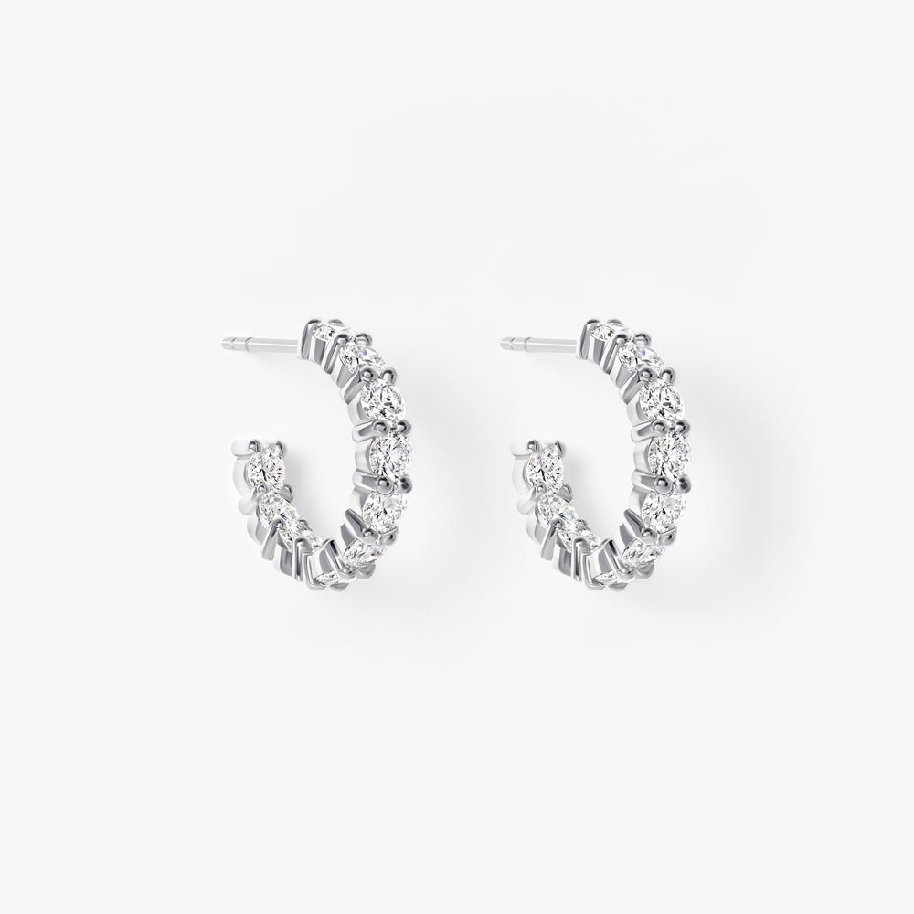 Round Diamond Inside Out "C" Hoop Earrings