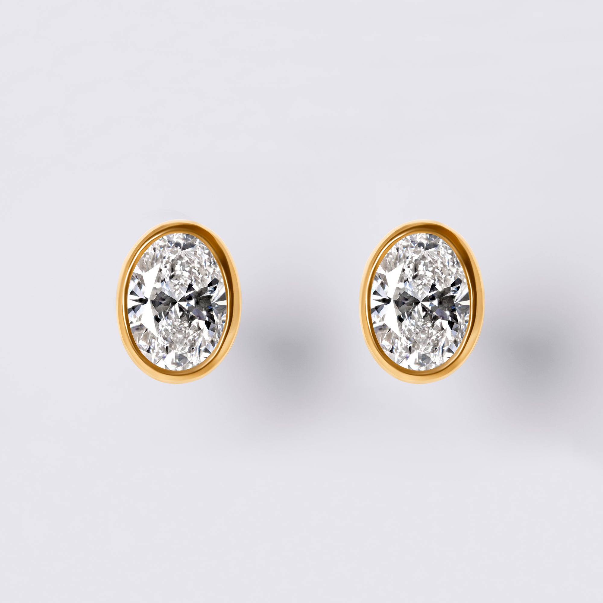 Oval Bezel Set Studs (2CTW), Yellow Gold
