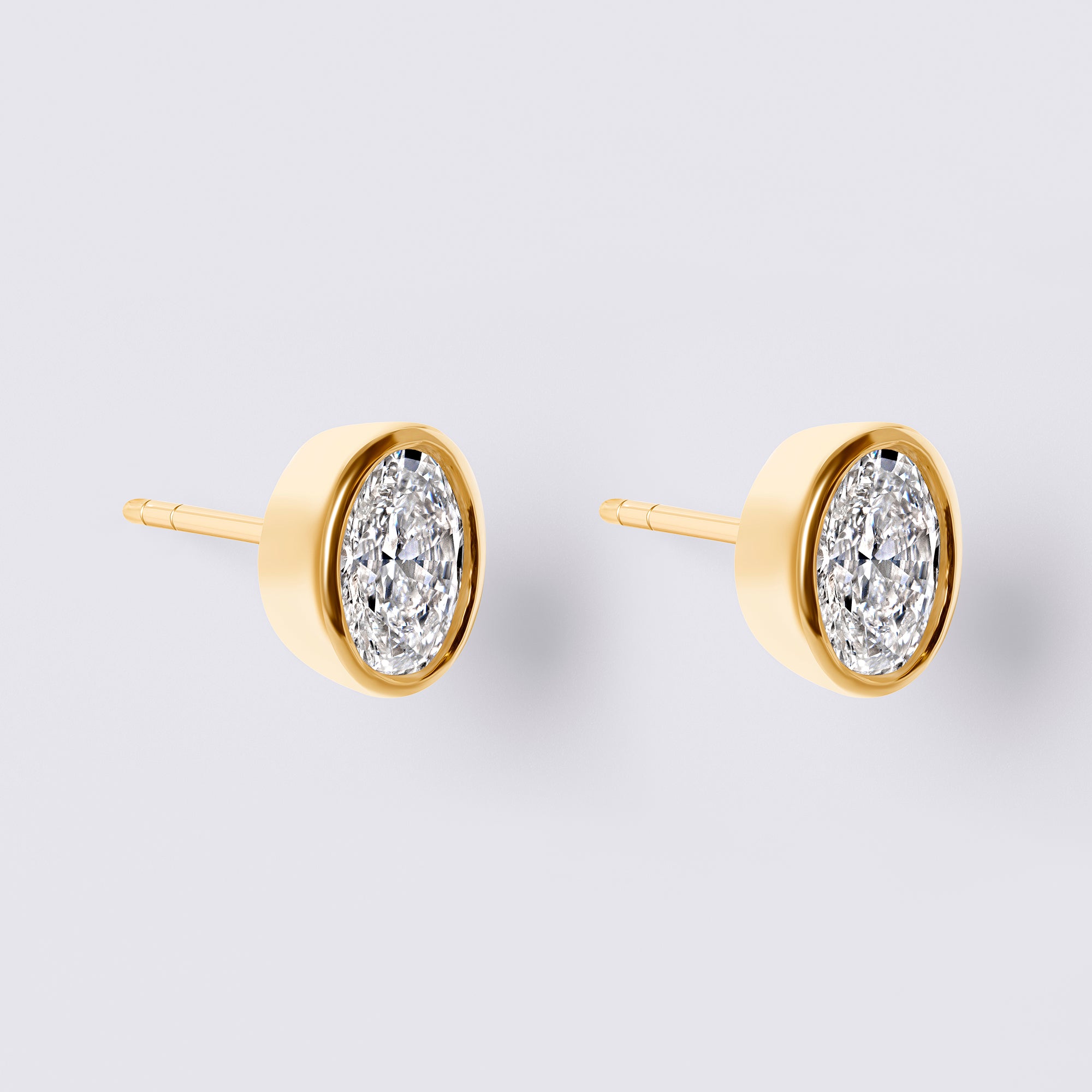 Oval Bezel Set Studs (2CTW), Yellow Gold