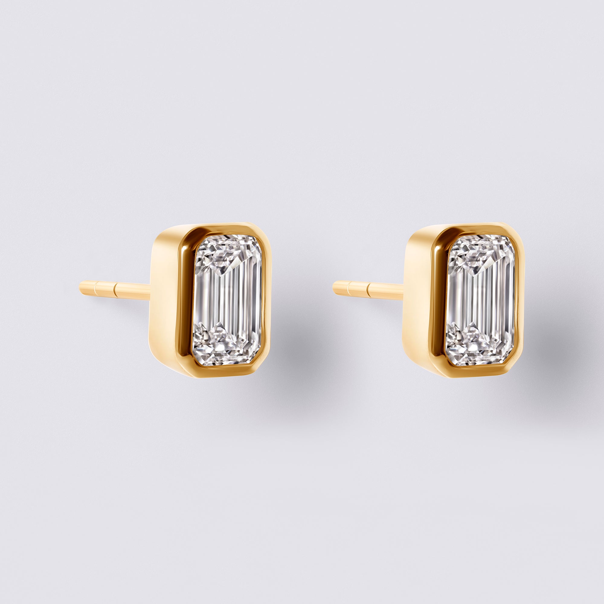 Emerald Bezel Set Studs (2CTW), Yellow Gold