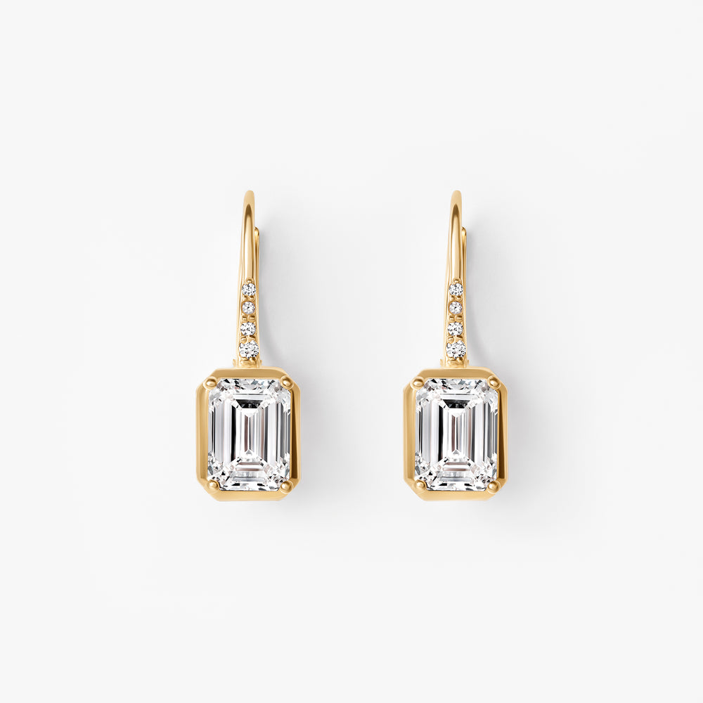 Emerald Diamond Pavé Bezel Leverback Earrings