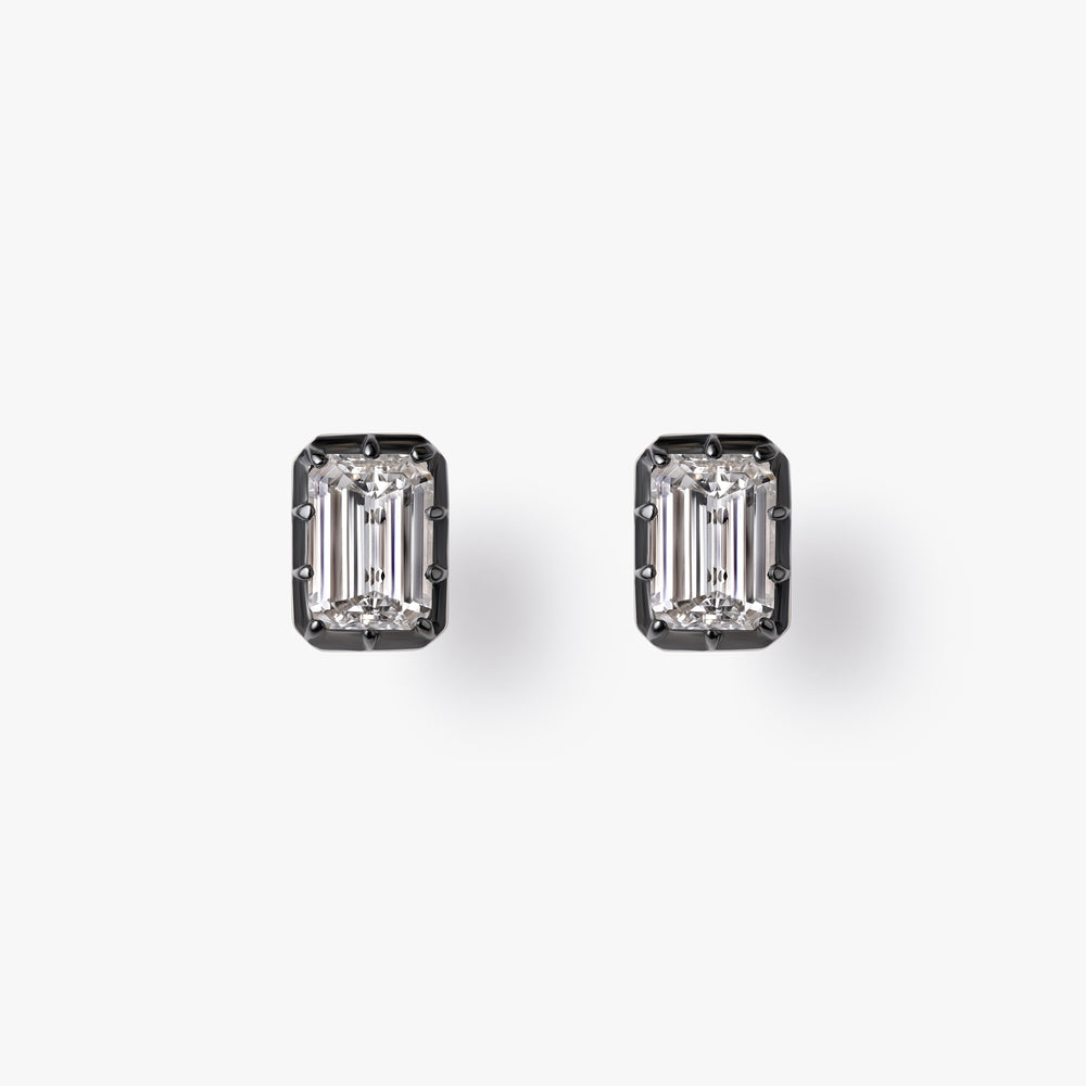 Emerald Diamond Black Rhodium Stud Earrings