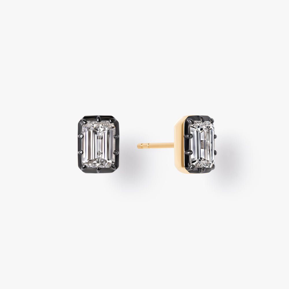 Emerald Diamond Black Rhodium Stud Earrings