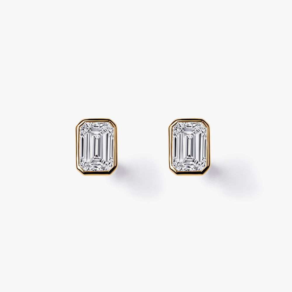 Emerald Diamond Bezel Stud Earrings