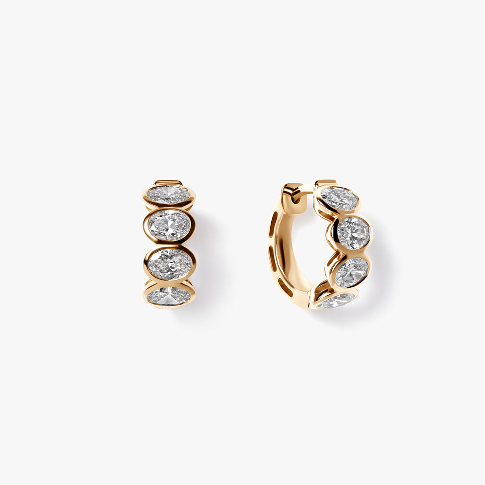 Oval Diamond Bezel Huggie Earrings