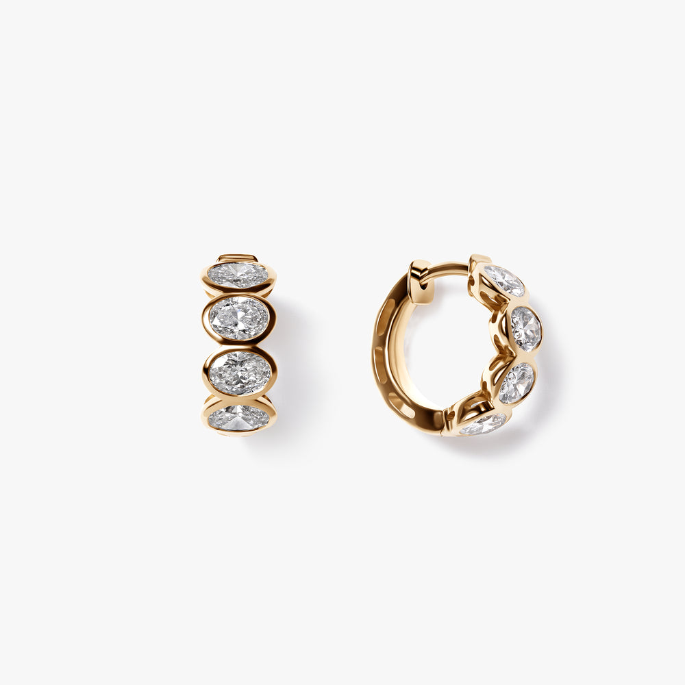 Oval Diamond Bezel Huggie Earrings