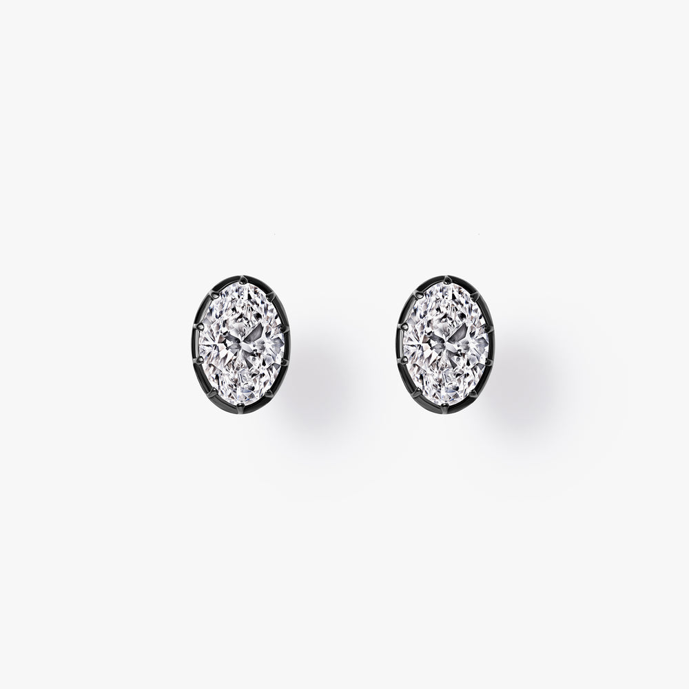 Oval Diamond Black Rhodium Stud Earrings
