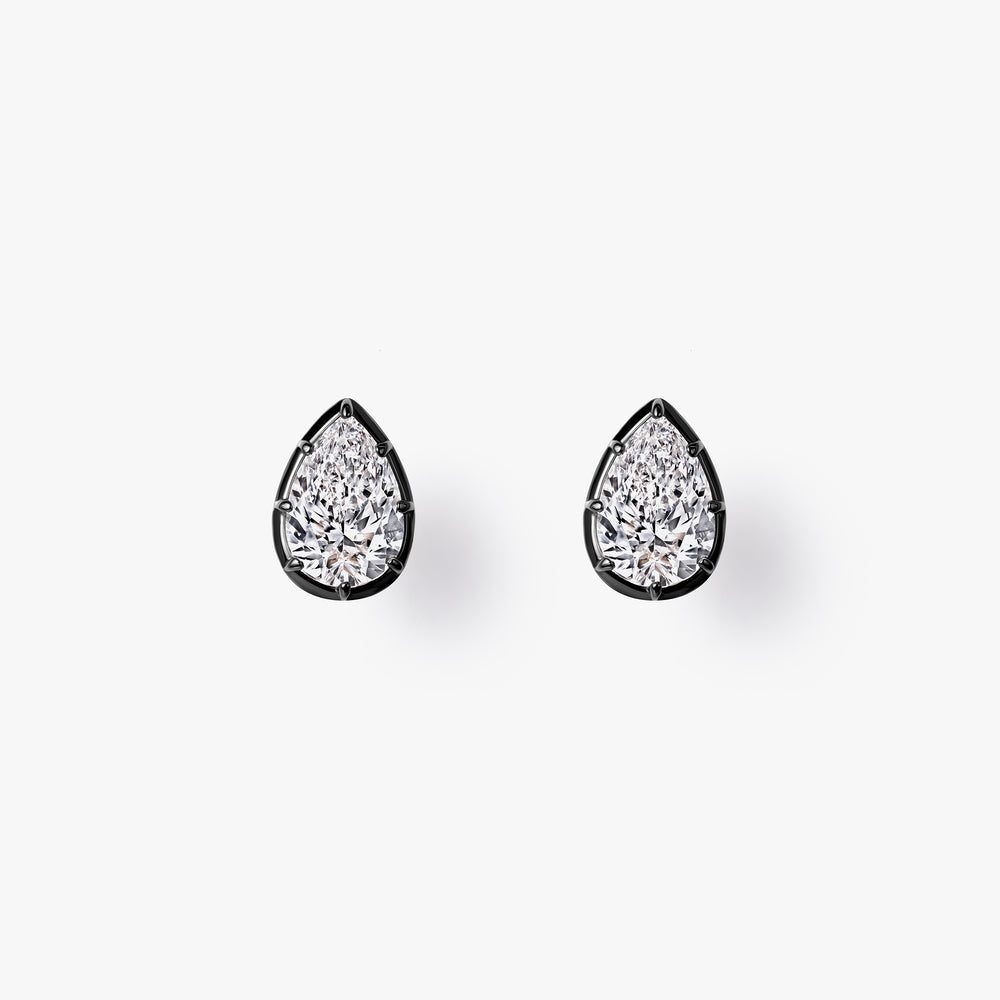 Pear Diamond Black Rhodium Stud Earrings