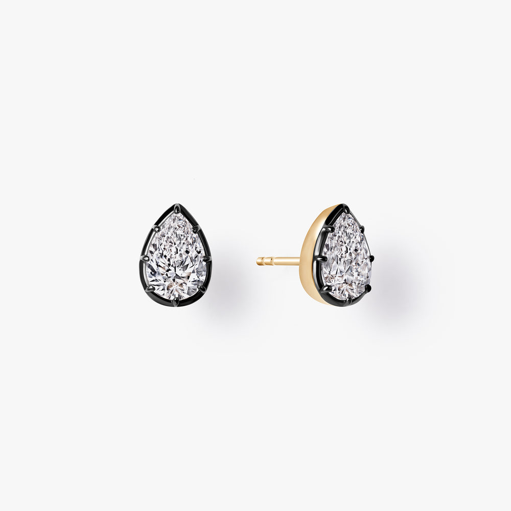 Pear Diamond Black Rhodium Stud Earrings