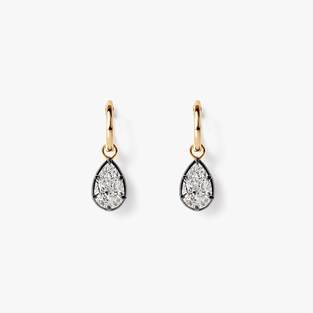 Pear Pear Diamond Black Rhodium Drop Huggie Earrings