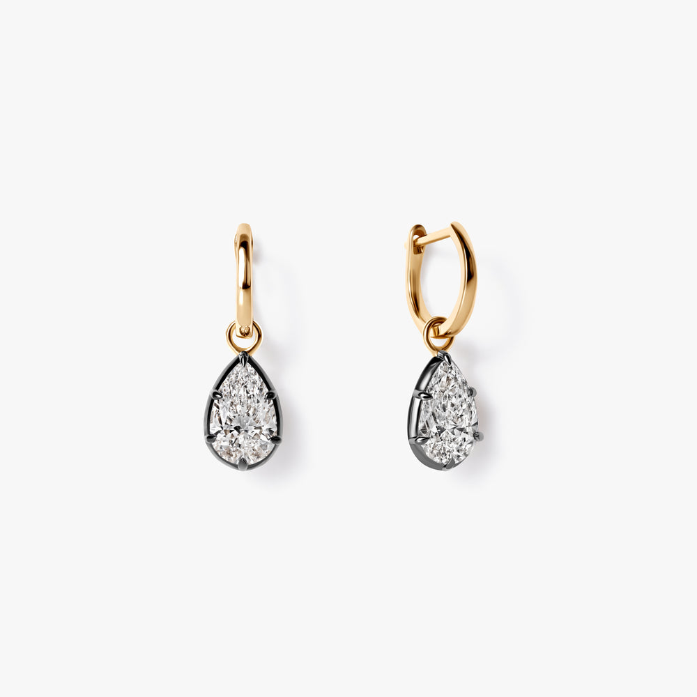 Pear Pear Diamond Black Rhodium Drop Huggie Earrings