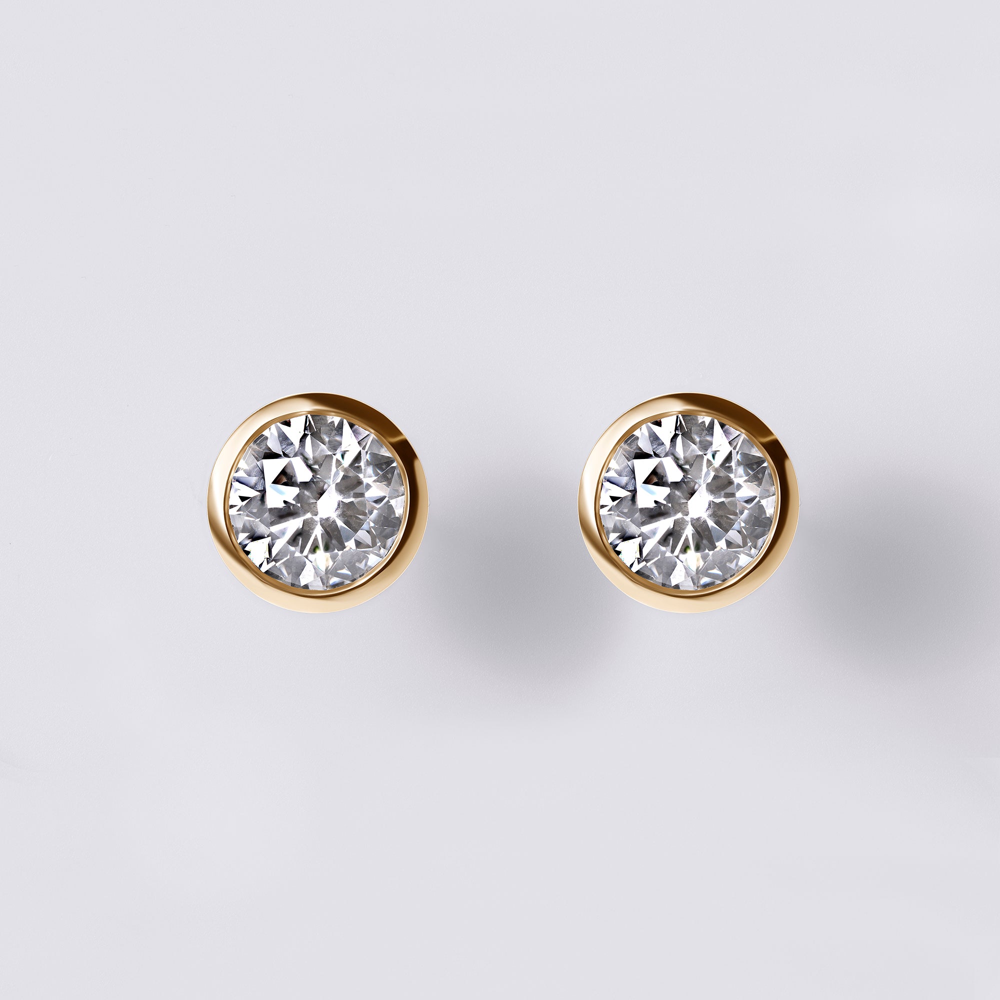 Round Bezel Set Studs (3CT), Yellow Gold