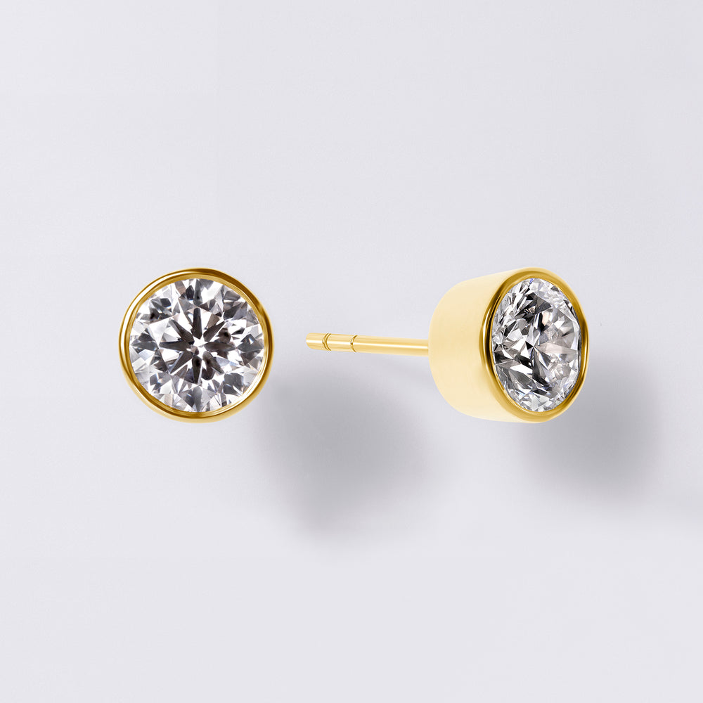Round Diamond High Profile Bezel Set Stud Earrings