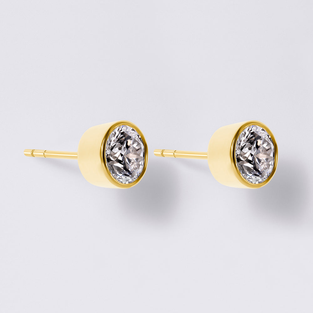 Round Diamond High Profile Bezel Set Stud Earrings