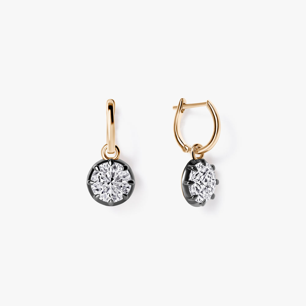 Round Diamond Black Rhodium Drop Huggie Earrings